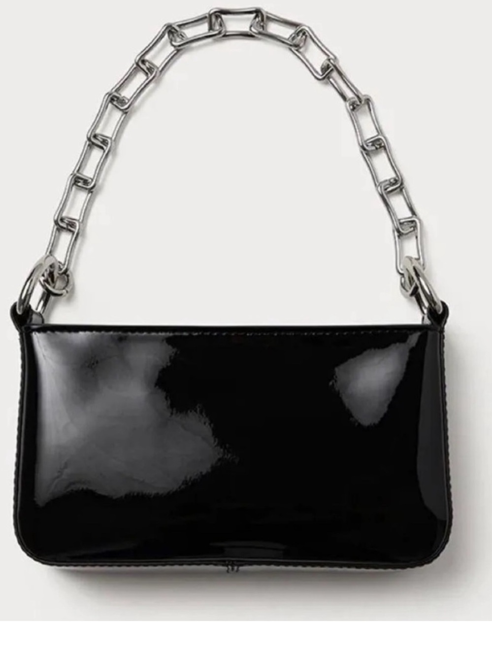 WeWoreWhat Black Patent Shoulder Bag with Silver Chain